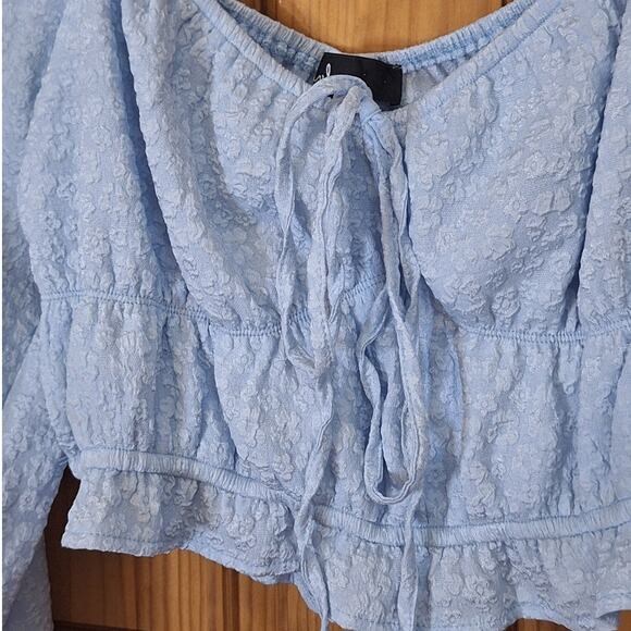 Lulus Feeling Forever Light Blue Floral Jacquard Crop Top Size Large Coquette - Picture 4 of 10